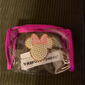 Stoney Clover Lane Clear Pouch with Pink Trim and Gold Pearl Embellishment.